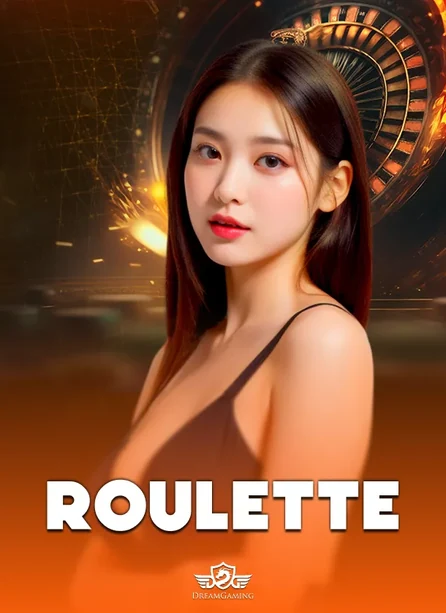 ปกเกมรูเล็ตหญิงสาวผมยาวประบ่ายิ้มข้างวงล้อ พื้นส้มแดง