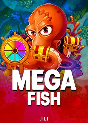 ปกเกม Mega Fish ปลาหมึกสีส้มถือพวงมาลัยเรือเหนือกองสมบัติ
