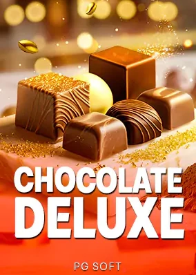 ปกเกม Chocolate Deluxe ช็อกโกแลตก้อนสี่เหลี่ยมวางบนพื้นสีทองอำพัน