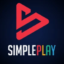 โลโก้ SimplePlay ลูกศรสามเหลี่ยมสีแดงเหนือชื่อสีขาว บนพื้นน้ำเงินเข้ม