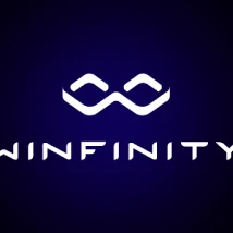 โลโก้ Winfinity สัญลักษณ์อินฟินิตี้สีขาวเหนือชื่อบนพื้นน้ำเงินเข้ม