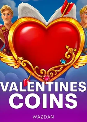 ปกเกม Valentines Coins หัวใจสีแดงมีปีกสีทองและเหรียญ